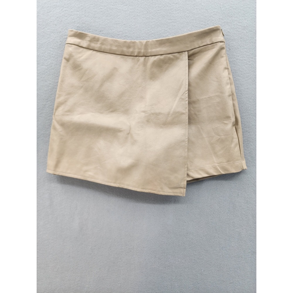 May Berries Tan Faux Leather Wrap Skort‎ Size L Beige Vegan Leather Mini Skirt